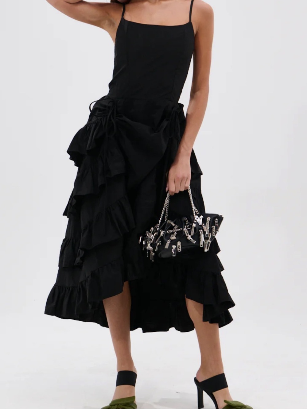 AKIRA Black Ruffled Midi Skirt